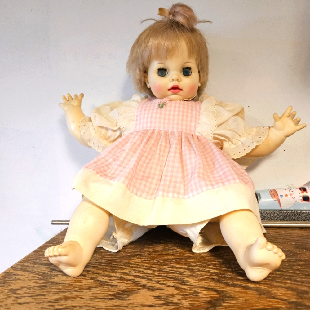 Vintage and Rare Thumbelina Doll Soft Body Doll with Pink Dress and Bloomers